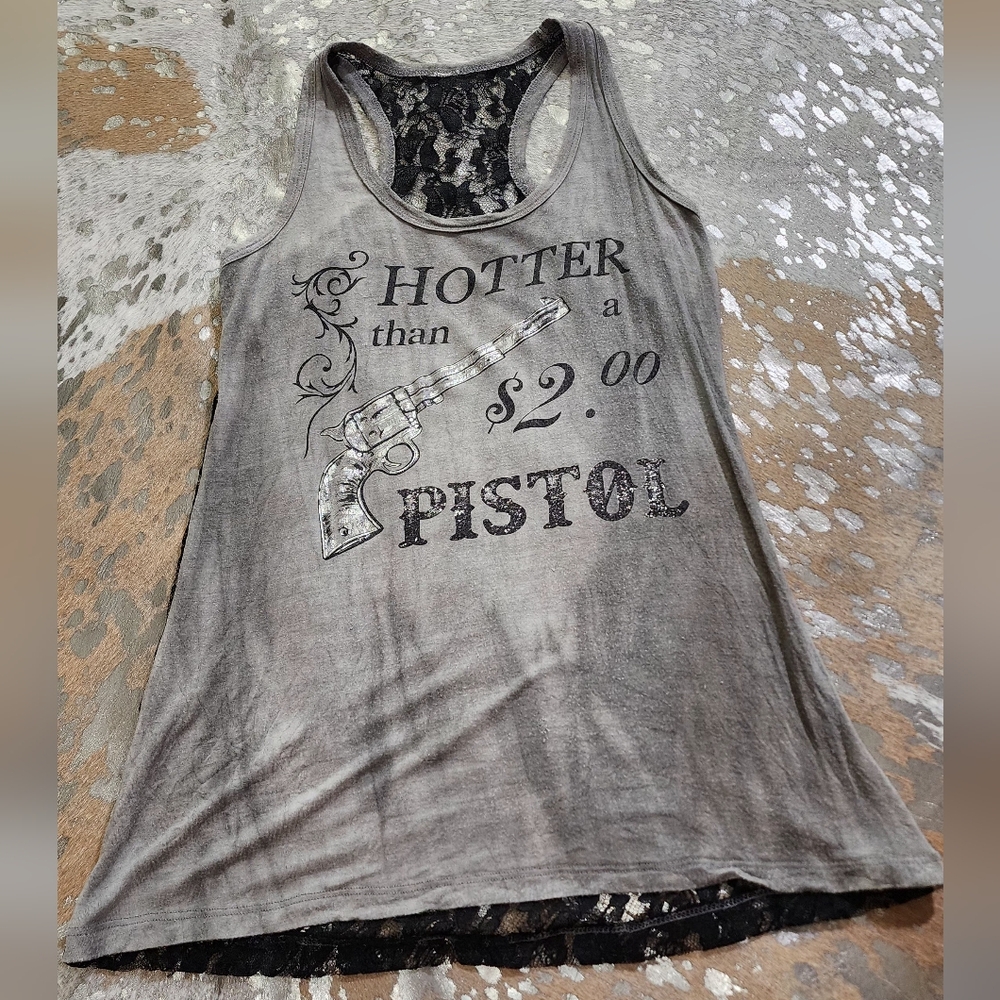 Source Unknown Gray Graphic Tank Top